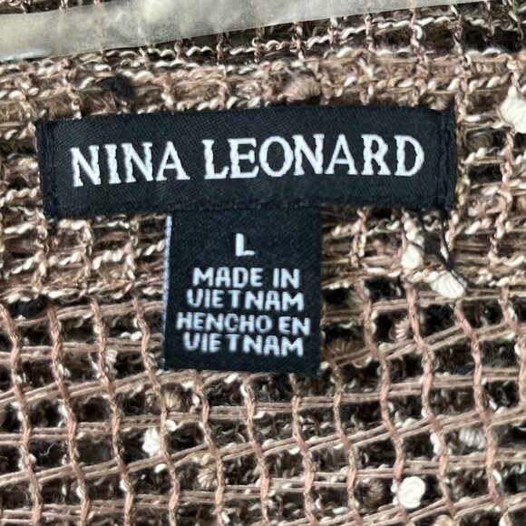 Nina Leonard Open Knit Bolero Cardigan Nina Leonard Large Brown Button Closure - Picture 9 of 11